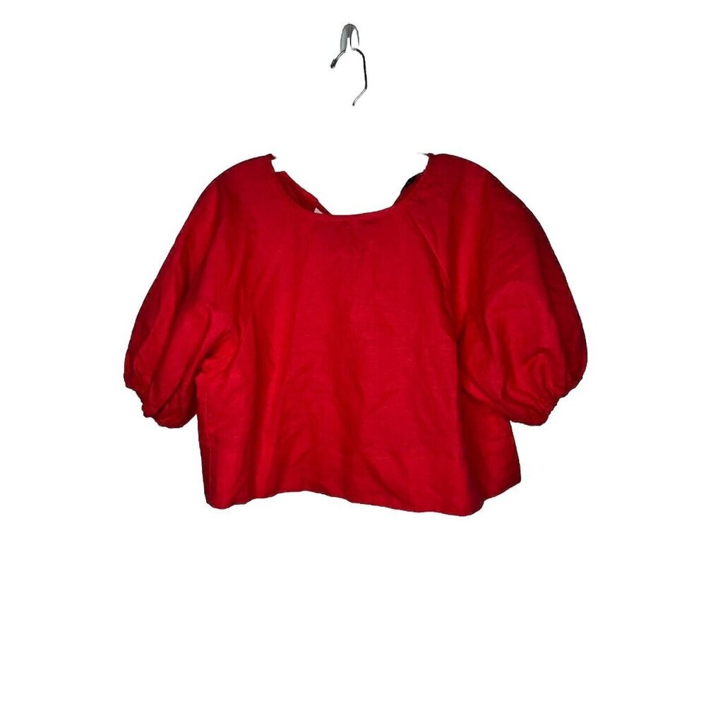 Petal & Pup Chelsea Linen Top Red Crop  Tie Back Puff Sleeves Size 8 NWTS 1D